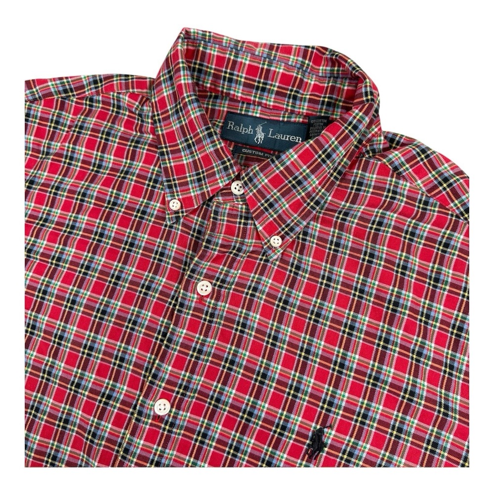 Ralph Lauren‎ Custom Men's L Red Plaid Long Sleeve Button Front Shirt